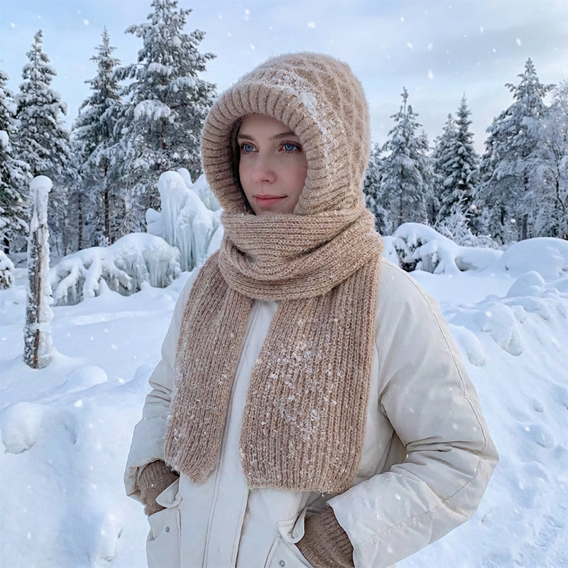 Women's Integrated Plush Knitted Hooded Scarf