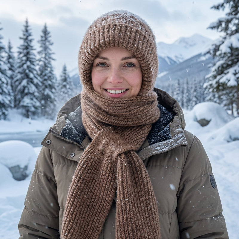Women's Integrated Plush Knitted Hooded Scarf