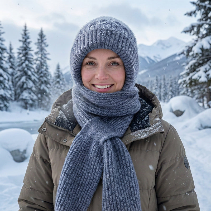 Women's Integrated Plush Knitted Hooded Scarf