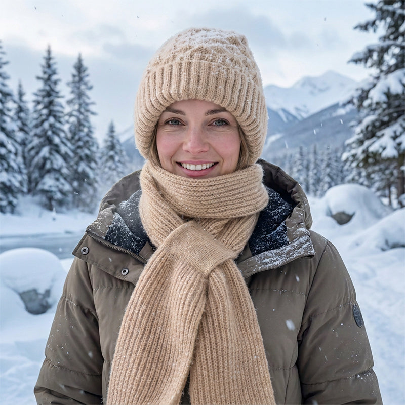 Women's Integrated Plush Knitted Hooded Scarf