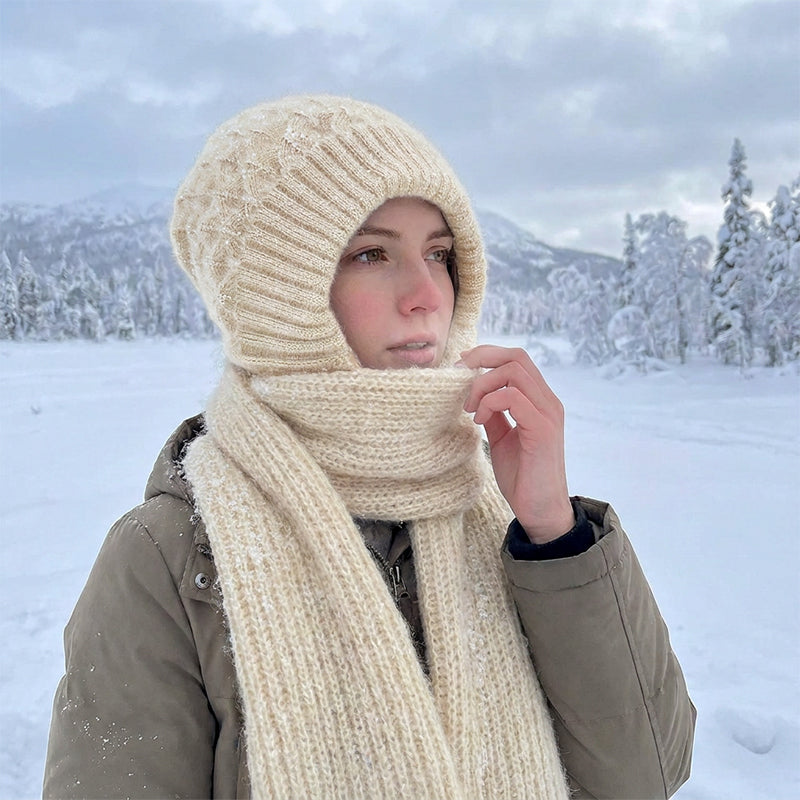 Women's Integrated Plush Knitted Hooded Scarf