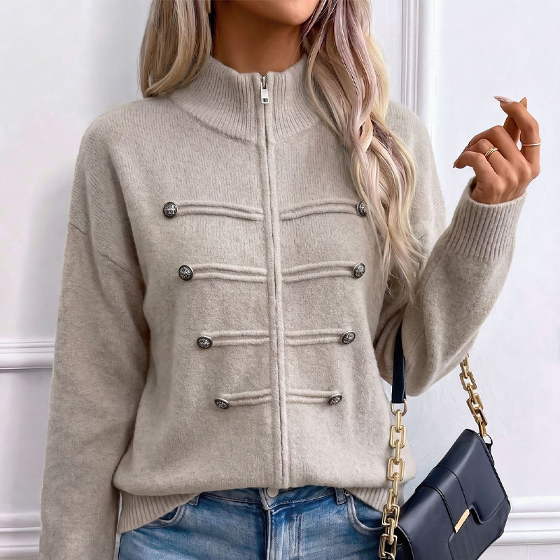 Women's Casual Double Zipper Sweater Jacket