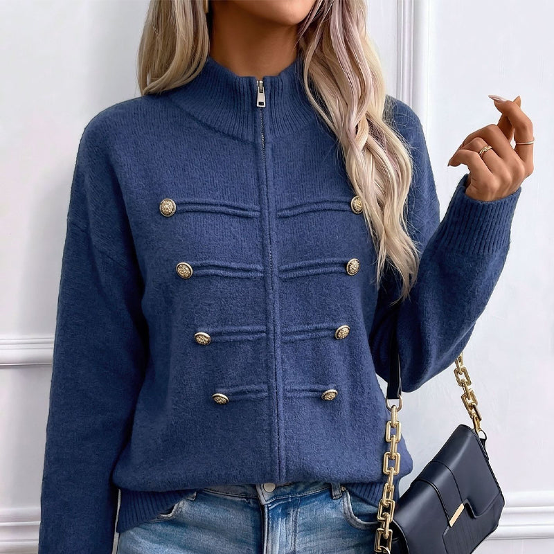 Women's Casual Double Zipper Sweater Jacket