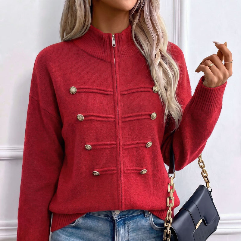 Women's Casual Double Zipper Sweater Jacket