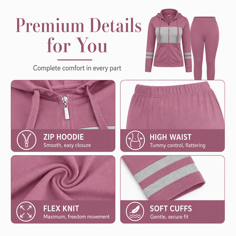 Women's Hooded Sweatshirt & Pants 2-Piece Set