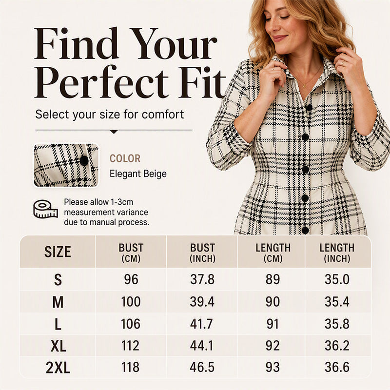 Women's Retro Houndstooth Plaid Shirt Dress