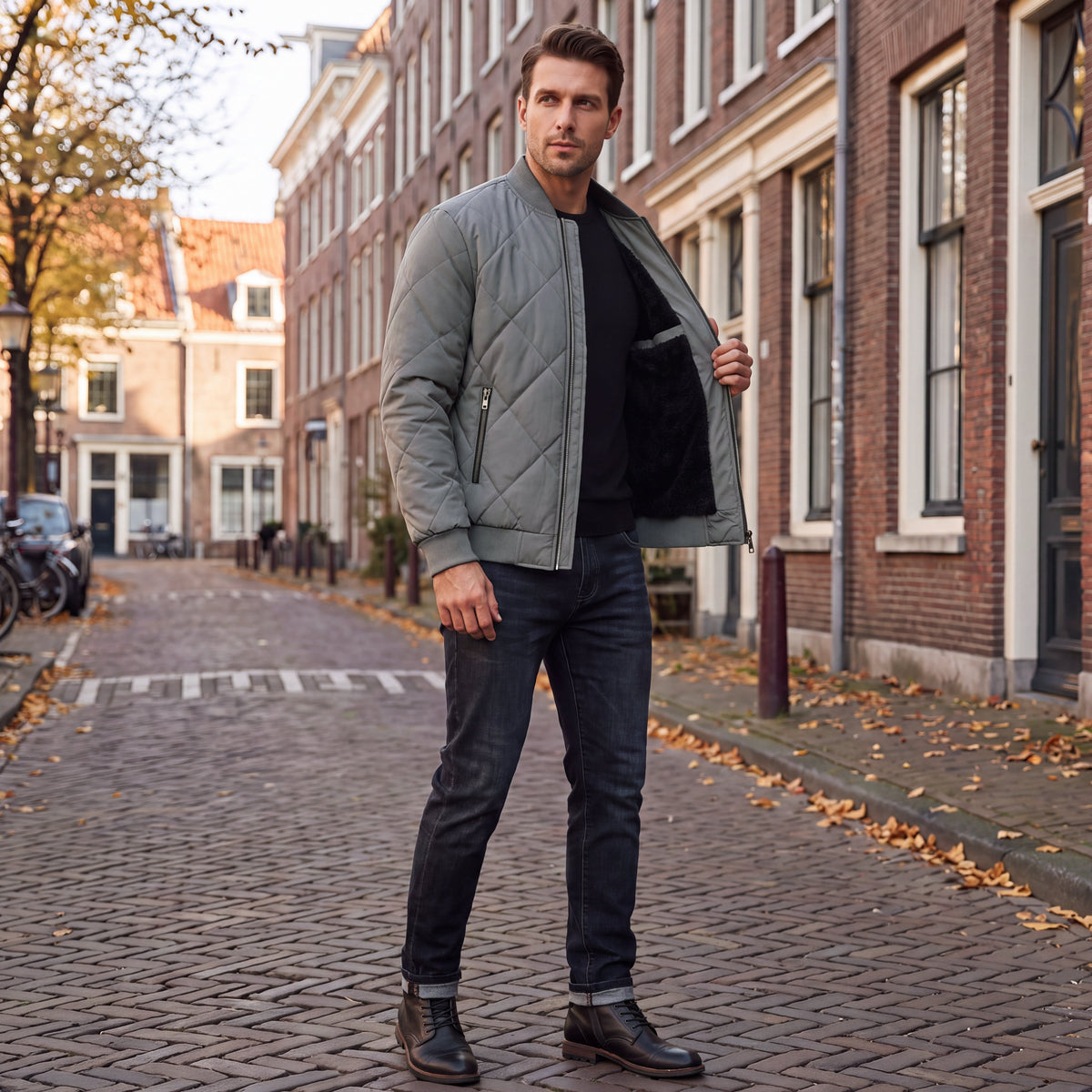 Men's Winter Warm Quilted Bomber Jacket