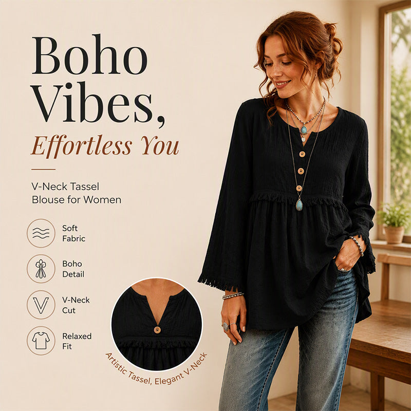 Women's Bohemian Fringe Bell Sleeve Top