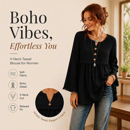 Women's Bohemian Fringe Bell Sleeve Top