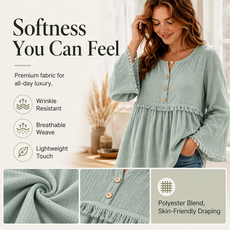 Women's Bohemian Fringe Bell Sleeve Top