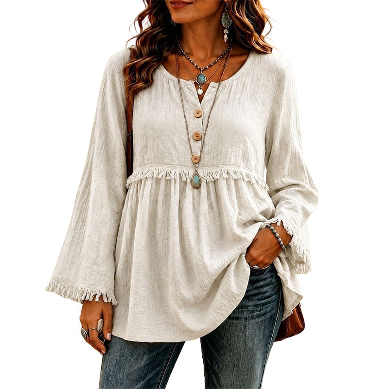 Women's Bohemian Fringe Bell Sleeve Top