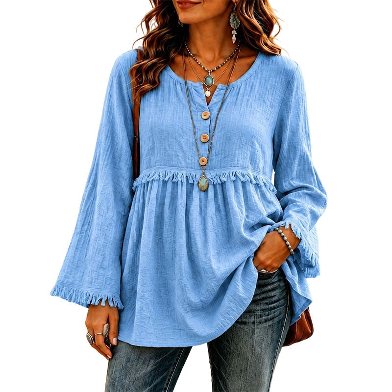 Women's Bohemian Fringe Bell Sleeve Top