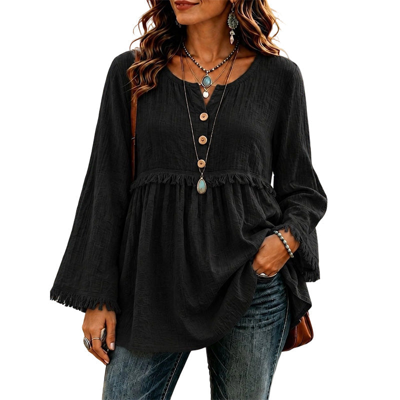 Women's Bohemian Fringe Bell Sleeve Top