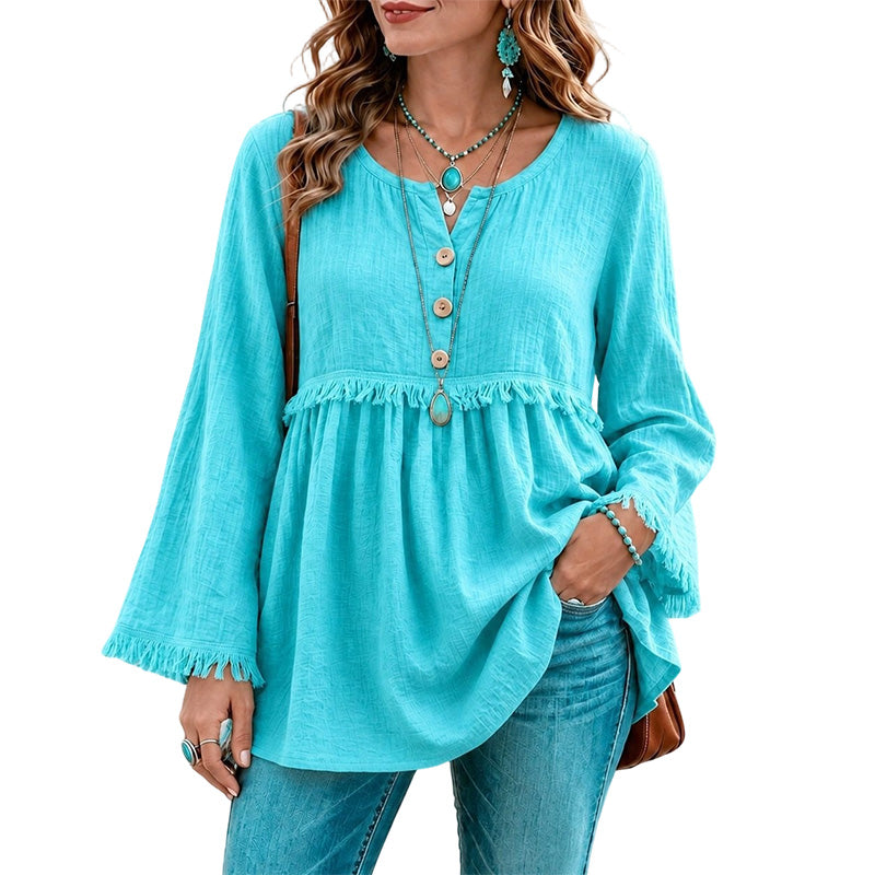 Women's Bohemian Fringe Bell Sleeve Top