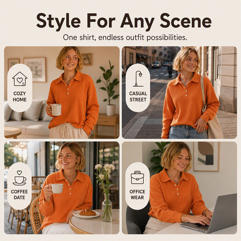 Women's Casual Waffle Knit Top