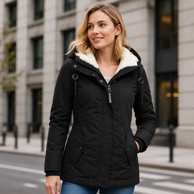 Women's Thickened Plush-Lined Hooded Jacket