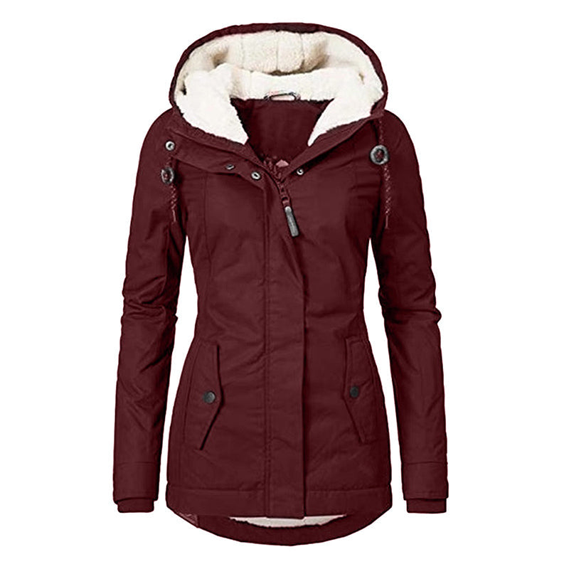 Women's Thickened Plush-Lined Hooded Jacket