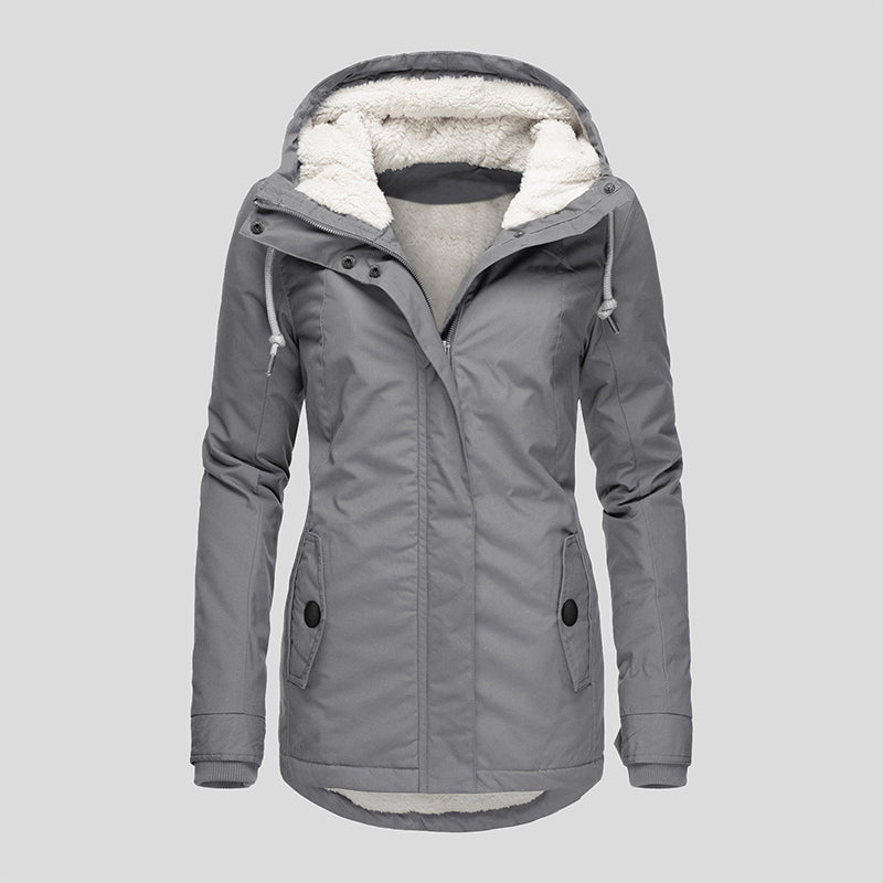 Women's Thickened Plush-Lined Hooded Jacket