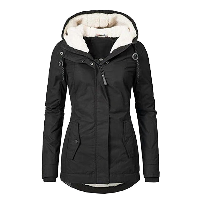 Women's Thickened Plush-Lined Hooded Jacket