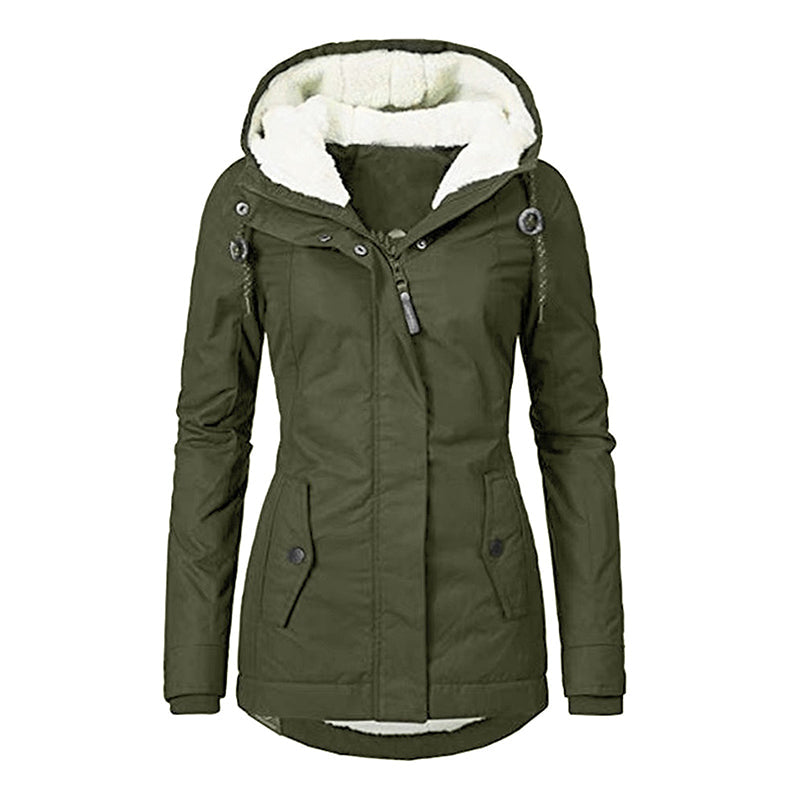 Women's Thickened Plush-Lined Hooded Jacket