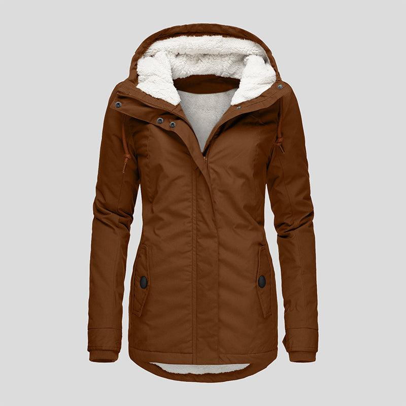 Women's Thickened Plush-Lined Hooded Jacket