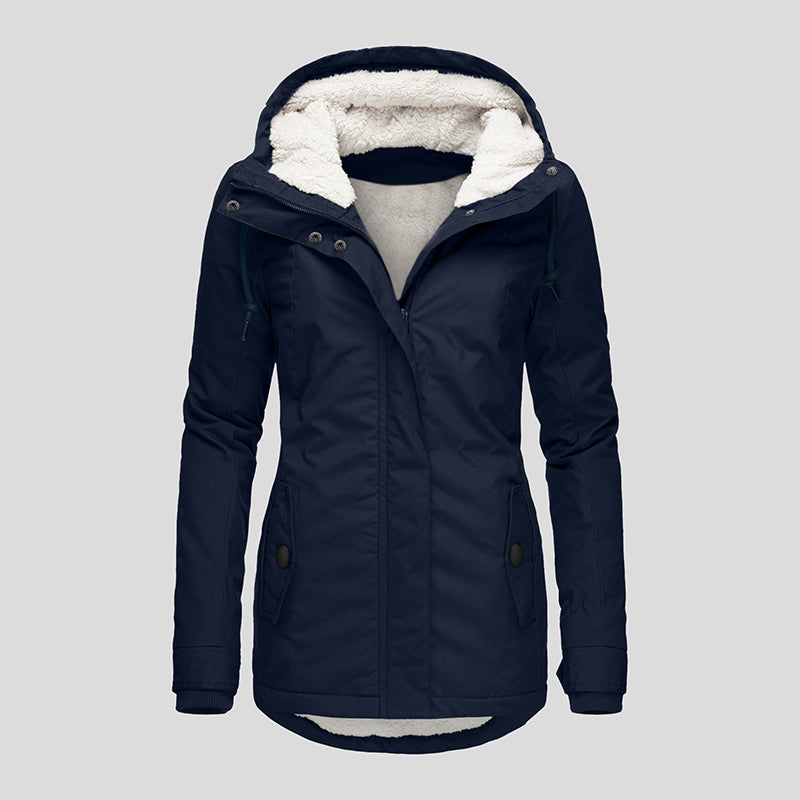 Women's Thickened Plush-Lined Hooded Jacket