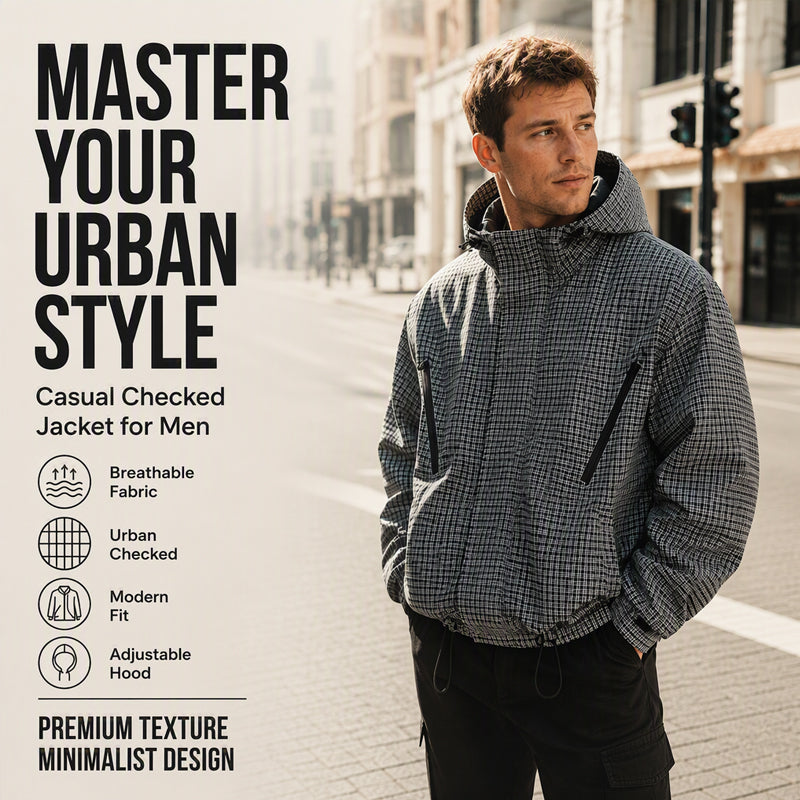 Men's Plaid Zip-Up Hooded Jacket