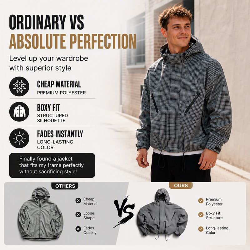 Men's Plaid Zip-Up Hooded Jacket