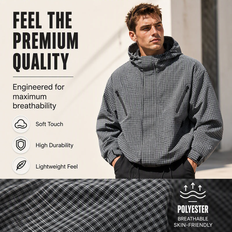 Men's Plaid Zip-Up Hooded Jacket