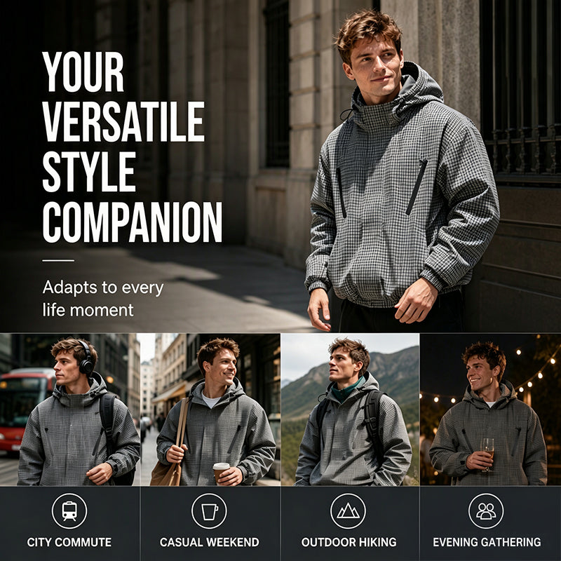 Men's Plaid Zip-Up Hooded Jacket