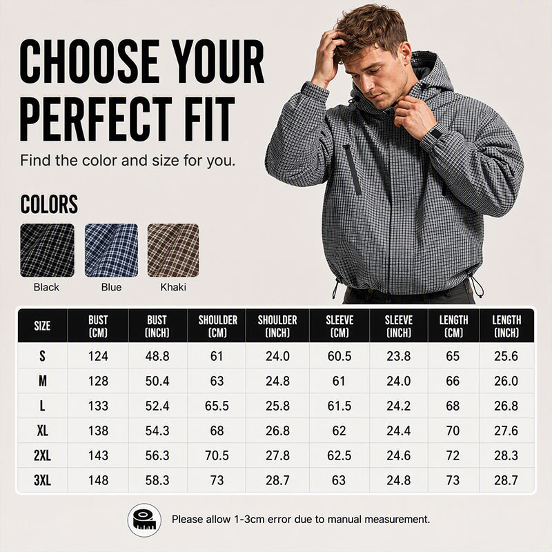 Men's Plaid Zip-Up Hooded Jacket