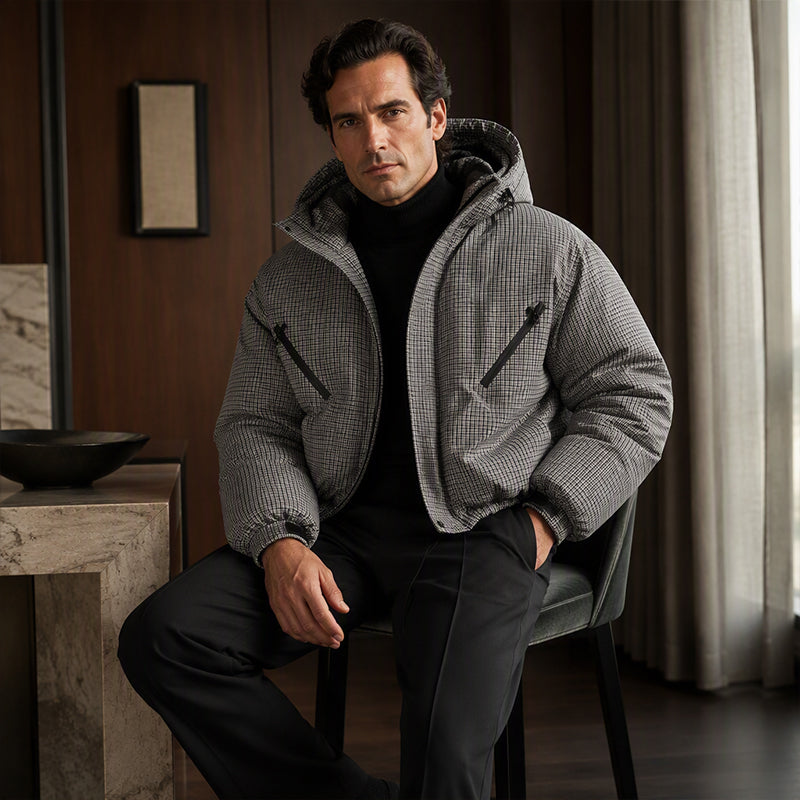 Men's Plaid Zip-Up Hooded Jacket