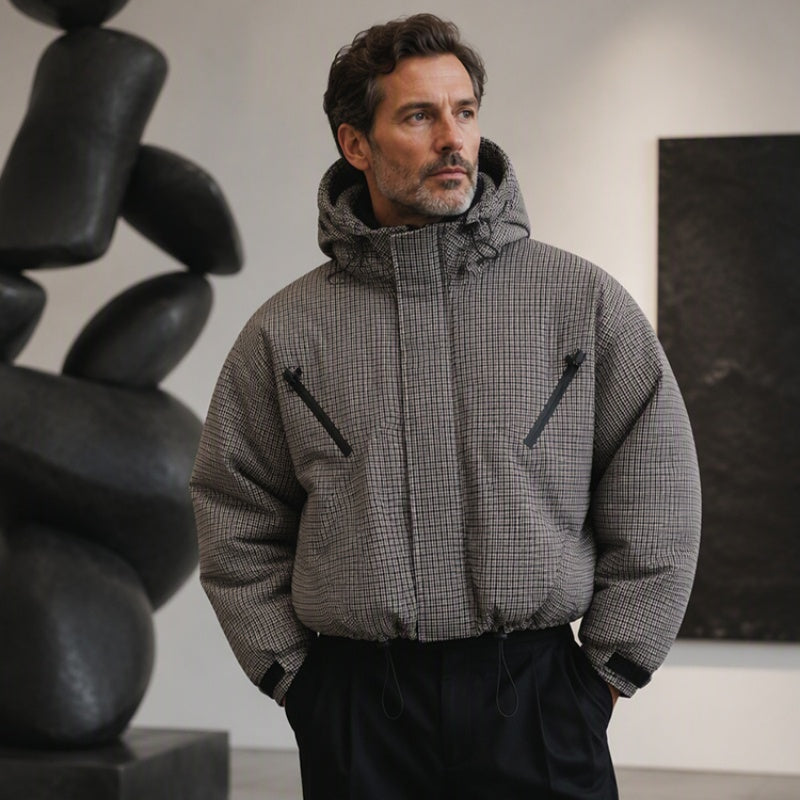 Men's Plaid Zip-Up Hooded Jacket