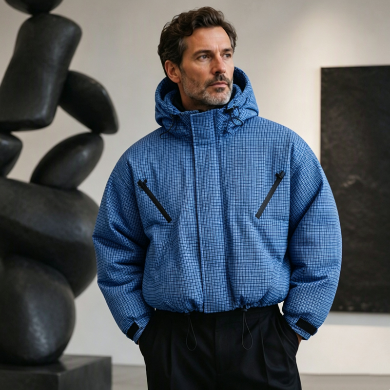 Men's Plaid Zip-Up Hooded Jacket