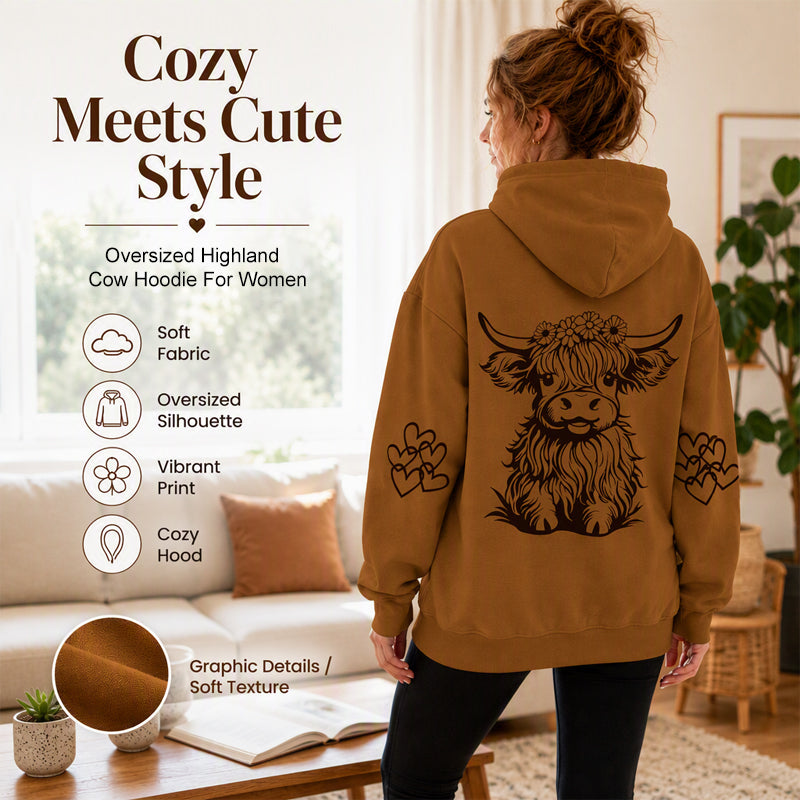 Women's Oversized Highland Cow Print Hoodie
