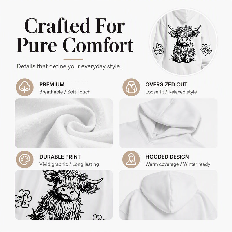 Women's Oversized Highland Cow Print Hoodie