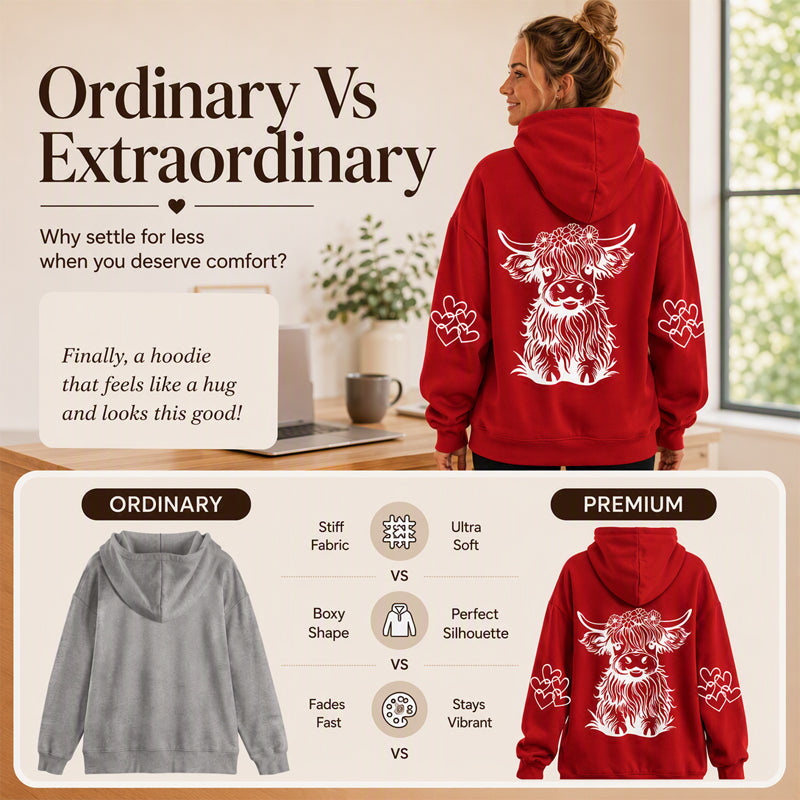 Women's Oversized Highland Cow Print Hoodie