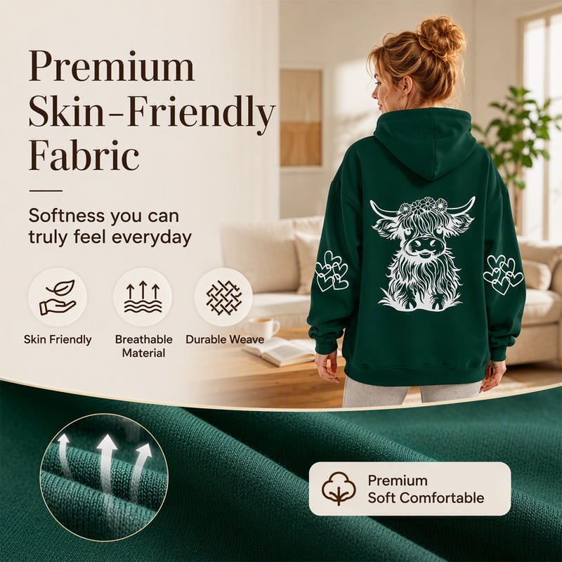 Women's Oversized Highland Cow Print Hoodie