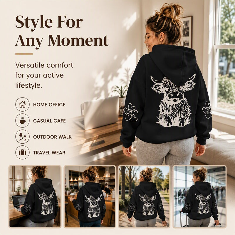Women's Oversized Highland Cow Print Hoodie