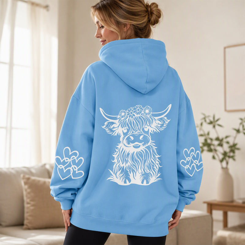 Women's Oversized Highland Cow Print Hoodie