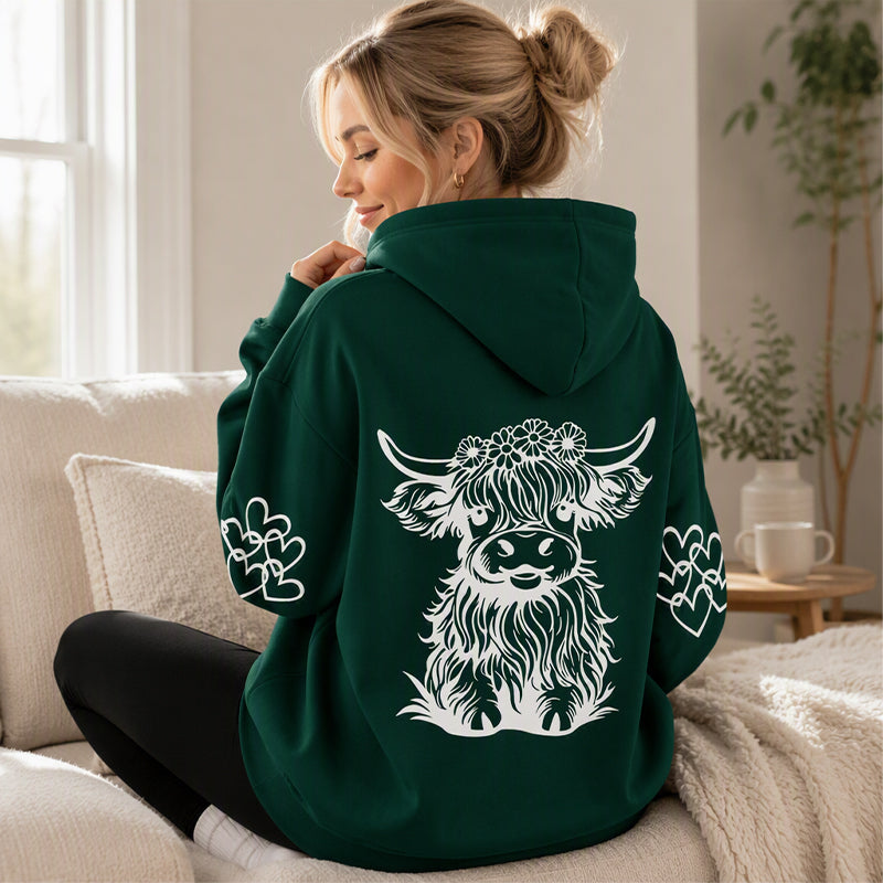 Women's Oversized Highland Cow Print Hoodie