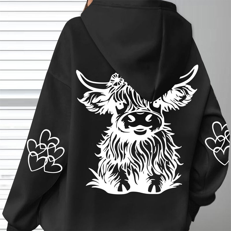 Women's Oversized Highland Cow Print Hoodie