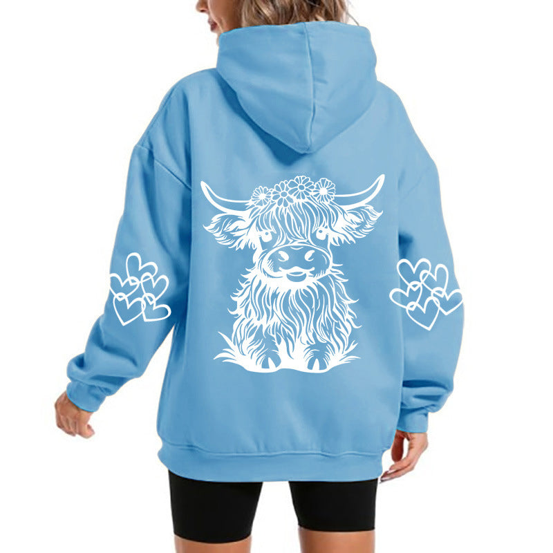 Women's Oversized Highland Cow Print Hoodie