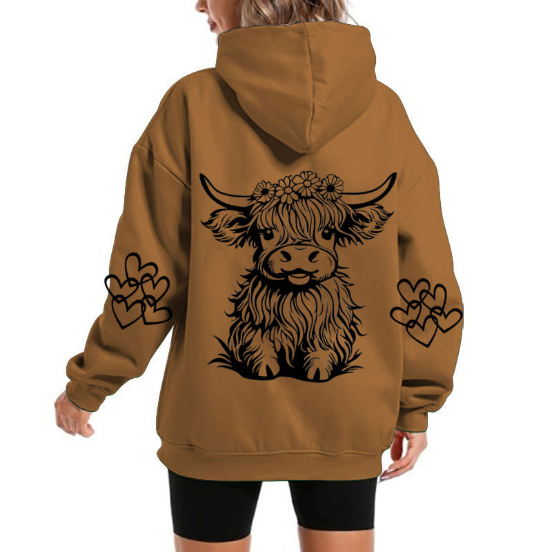 Women's Oversized Highland Cow Print Hoodie
