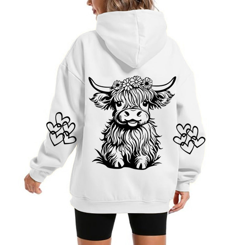 Women's Oversized Highland Cow Print Hoodie