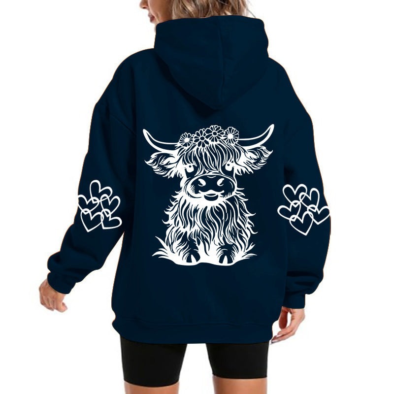 Women's Oversized Highland Cow Print Hoodie