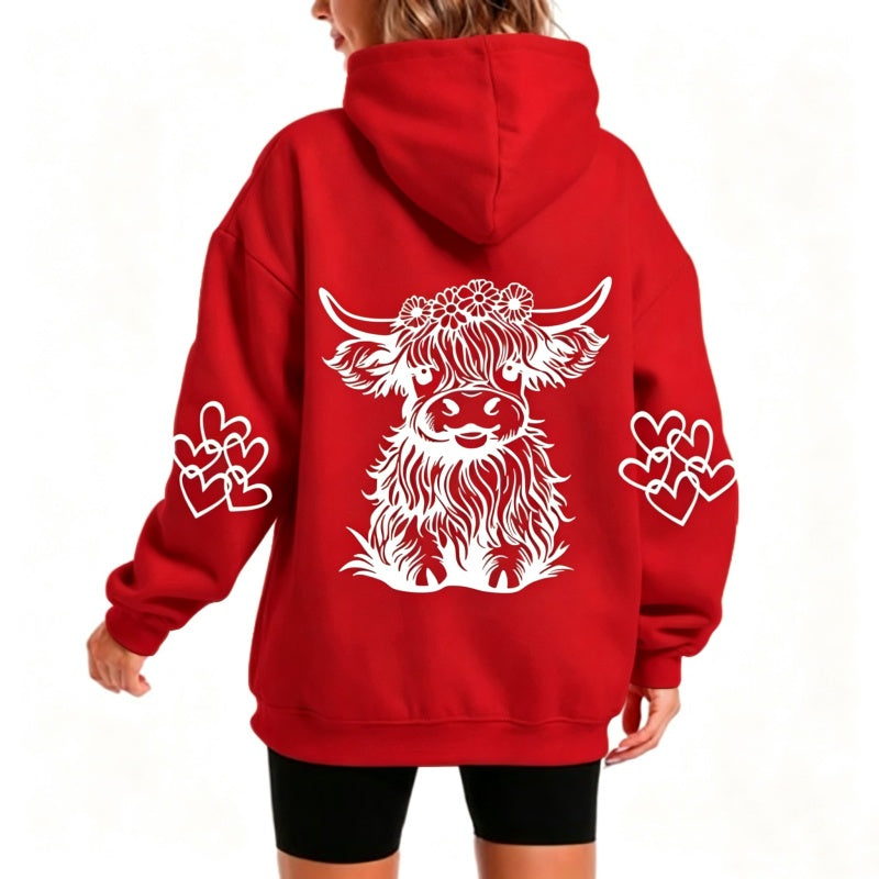 Women's Oversized Highland Cow Print Hoodie