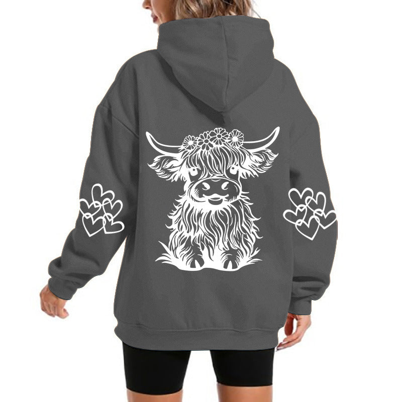 Women's Oversized Highland Cow Print Hoodie