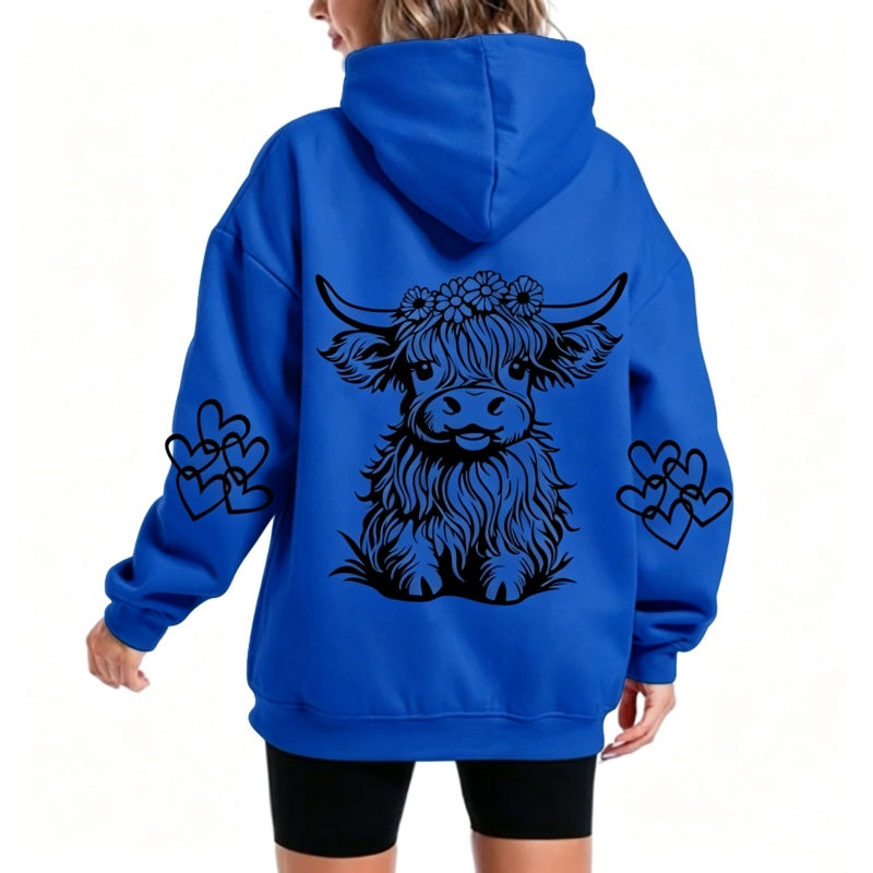 Women's Oversized Highland Cow Print Hoodie