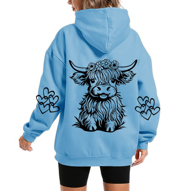 Women's Oversized Highland Cow Print Hoodie